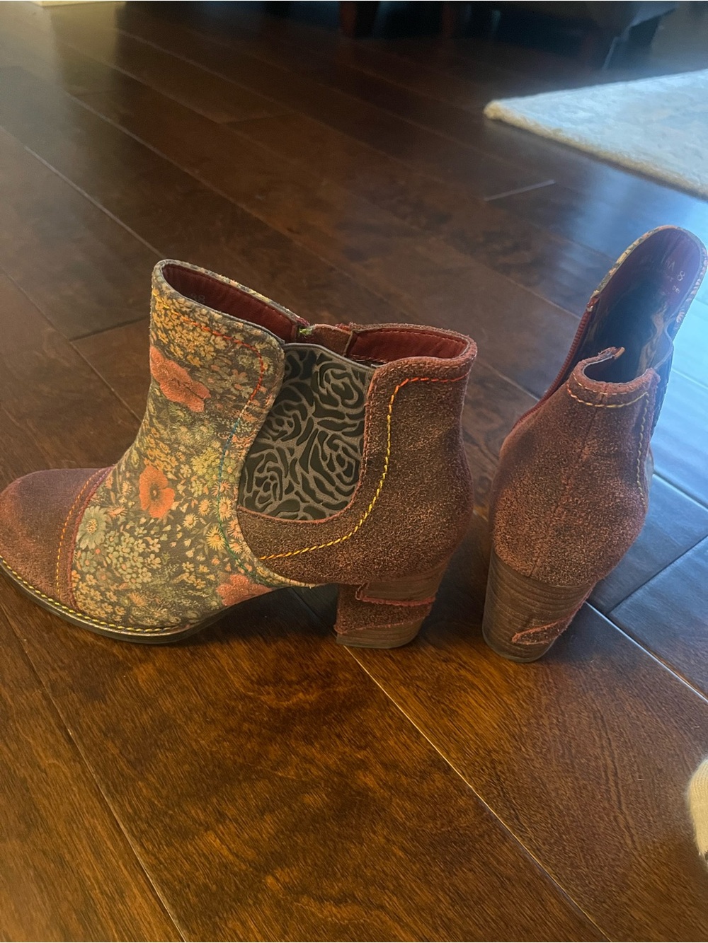 Spring Step L’Artiste Floral Suede Cap Toe Ankle Boots - Brown Multicolor - Picture 2 of 3